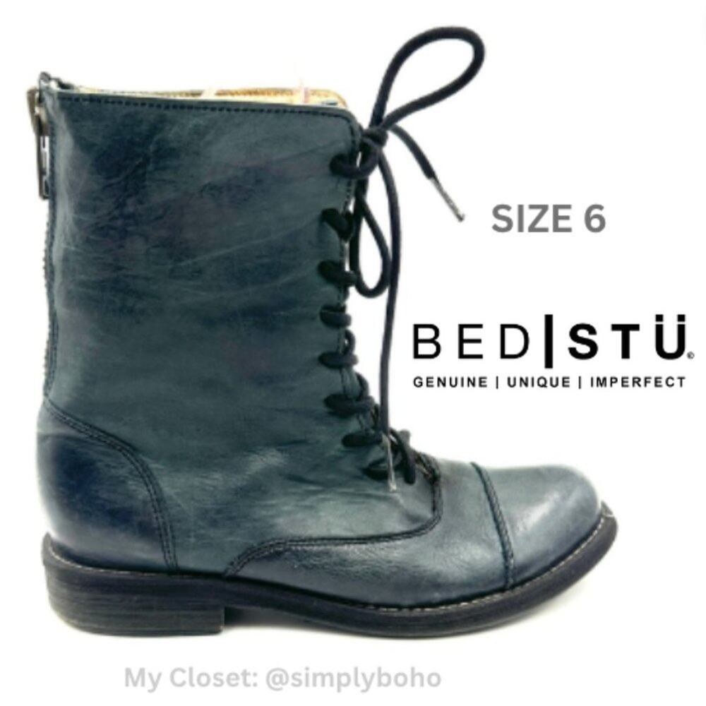 Bed Stu women’s combat boots blue leather size 6